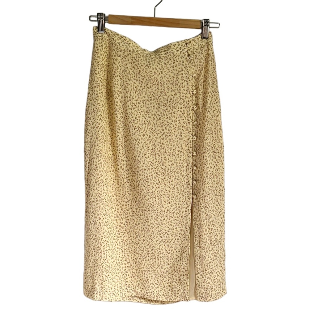 Frank & Oak Pastel Yellow Button Down Dainty Floral Midi Skirt S